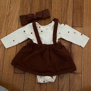 Brown Baby Girl Thanksgiving Dress with Headband